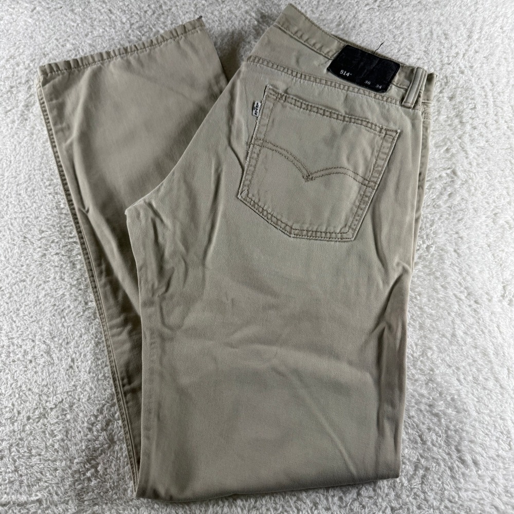 Levis 514‎ Pants Mens 36x34 Khaki Straight Chino Tan White Tab School 5 Pockets